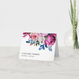 Carte De Remerciements Mariage floral moderne rose vif