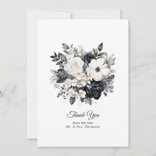 Carte De Remerciements Mariage floral noir et blanc