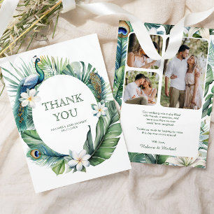 Carte De Remerciements Mariage Floral Paon Indien Tropical