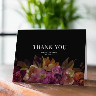 Carte De Remerciements Mariage floral peint moderne foncé et moody