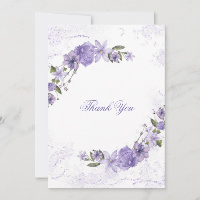 Carte De Remerciements Mariage floral pourpre (Devant)