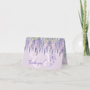 Carte De Remerciements Mariage floral romantique Lilac Wisteria & Butterf