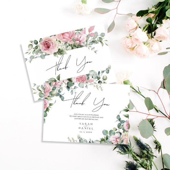 Carte De Remerciements Mariage Floral Rose Aquarelle (Créateur téléchargé)