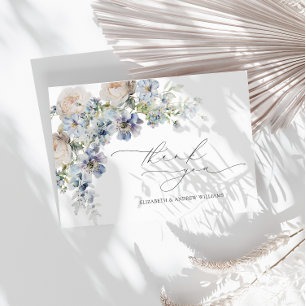 Carte De Remerciements Mariage floral rose bleu foncé