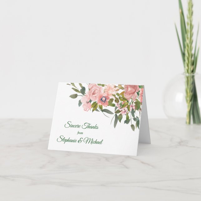 Carte De Remerciements Mariage floral Rose de Blush (Devant)
