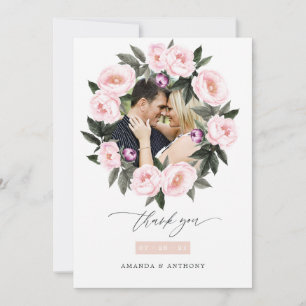 Carte De Remerciements Mariage floral rose et velours profond