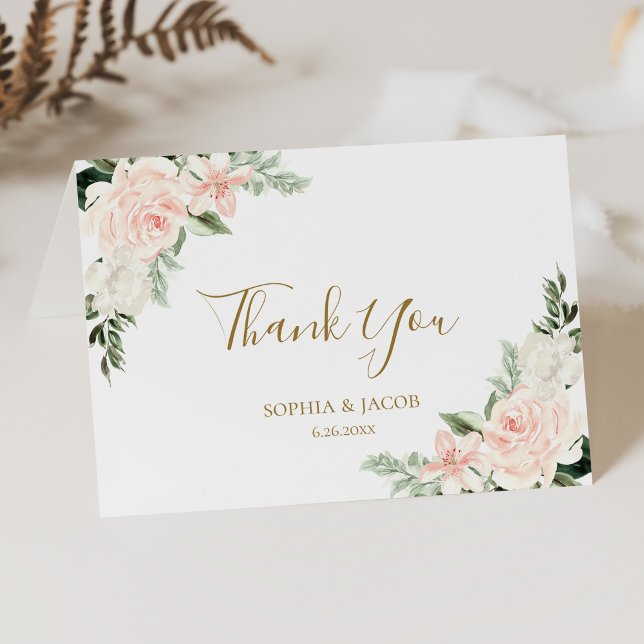 Carte De Remerciements Mariage floral rose pâle (Créateur téléchargé)