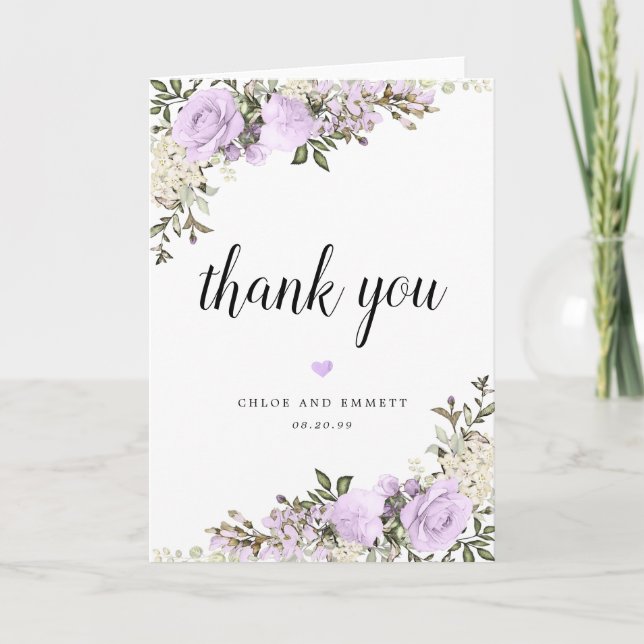 Carte De Remerciements Mariage floral Rose pourpre (Devant)