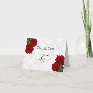 Carte De Remerciements Mariage Floral Rose Rouge Profond
