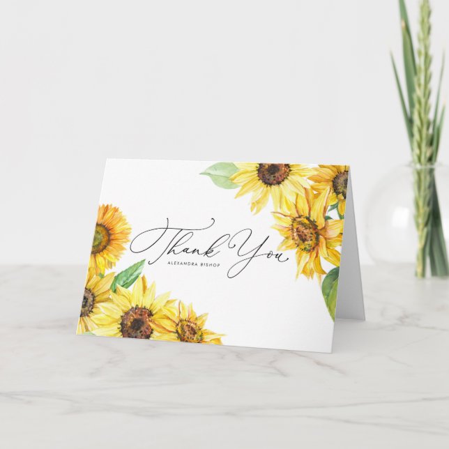 Carte De Remerciements Mariage Floral Tournesols Aquarelle Rustique (Devant)