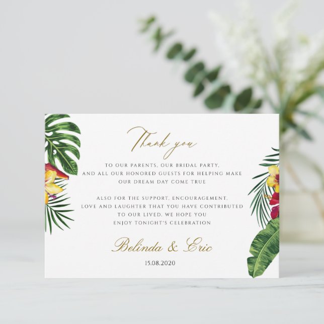 Carte de remerciements Mariage floral tropical (Debout devant)