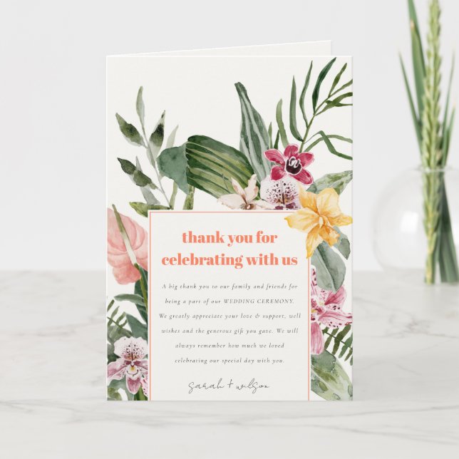 Carte De Remerciements Mariage floral tropical vibrant Peach Blush Boho (Devant)