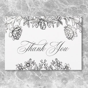 Carte De Remerciements Mariage Floral Vintage Tapisserie Noir & Blanc