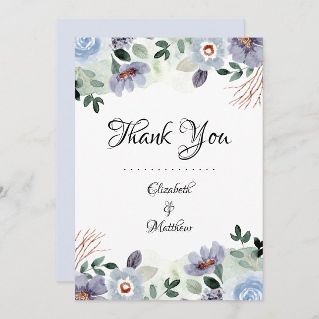 Carte De Remerciements Mariage floral violet moderne (Devant / Derrière)