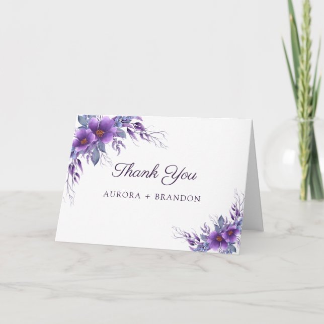 Carte De Remerciements Mariage floral violet rustique (Devant)