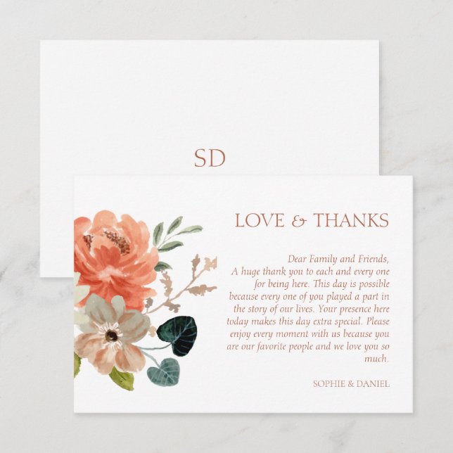 Carte de remerciements Mariage Floral Watercolor (Devant / Derrière)