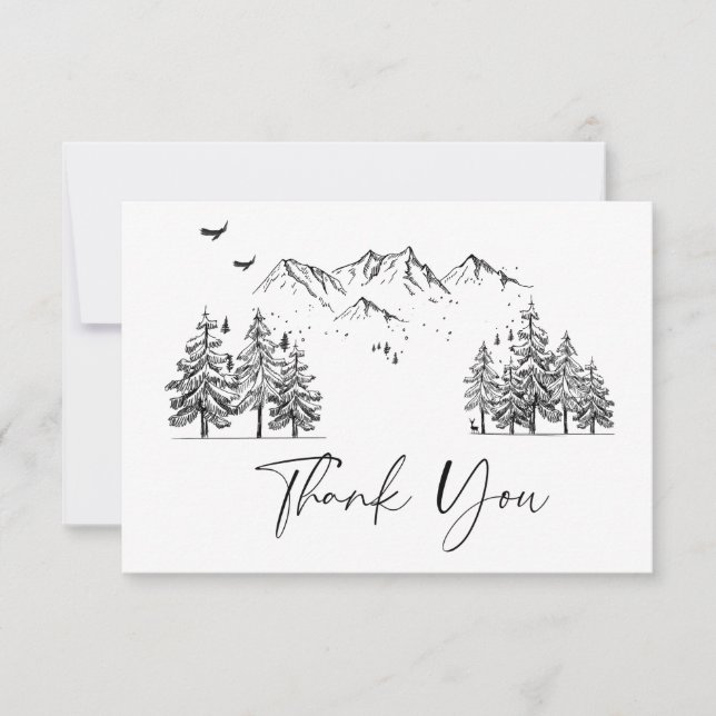 Carte De Remerciements Mariage forestier des montagnes à main (Devant)