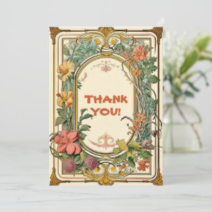 Carte De Remerciements Mariage frontalier orné fleur sauvage victorien