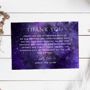 Carte De Remerciements Mariage Galaxie Violette dans l'Espace Nuit Céle