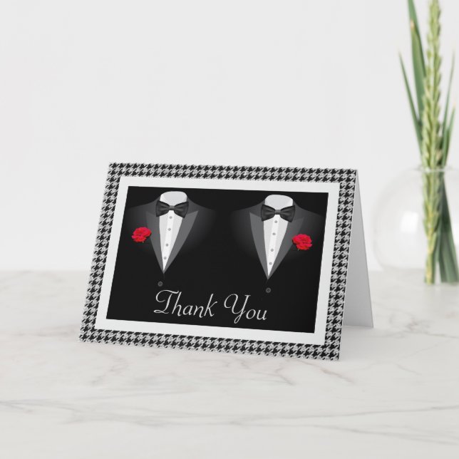 Carte de remerciements Mariage gay avec deux Tuxed (Devant)