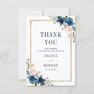 Carte De Remerciements Mariage géométrique bohème Rose Rose Blush Bleu Nu