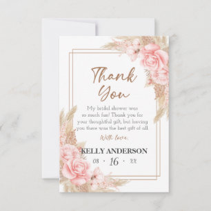 Carte De Remerciements Mariage géométrique Boho Pampas Rose Gold