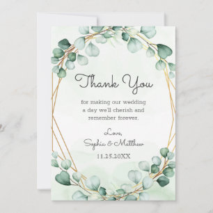 Carte De Remerciements Mariage géométrique cadre Eucalyptus or vert