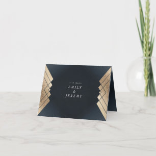 Carte De Remerciements Mariage Géométrique Dark Navy Gold Gatsby