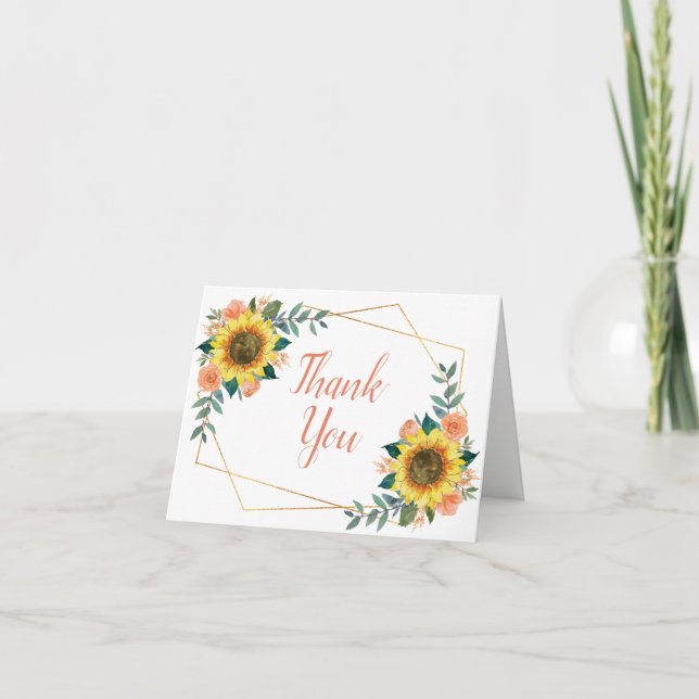 Carte De Remerciements Mariage géométrique de la plage de tournesol (Devant)