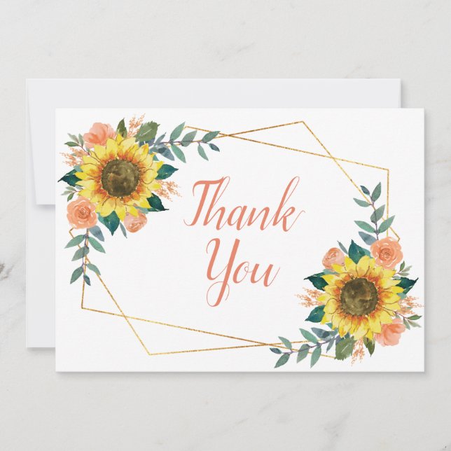 Carte De Remerciements Mariage géométrique de la plage de tournesol (Devant)