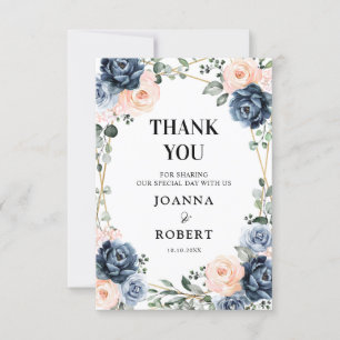 Carte De Remerciements Mariage géométrique floral bleu poussiéreux pêche 