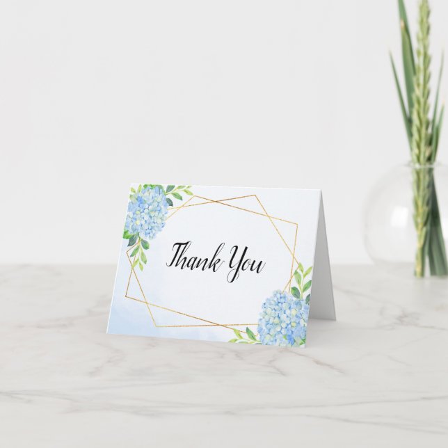 Carte De Remerciements Mariage géométrique moderne Blue Hydrangea (Devant)