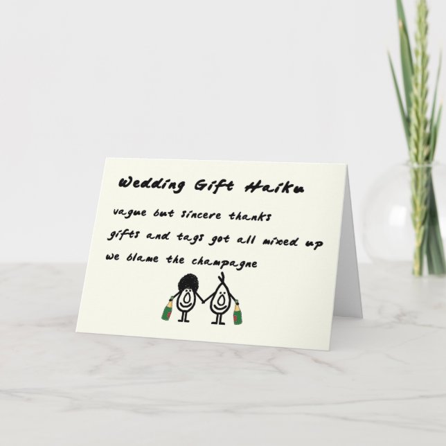 Carte De Remerciements Mariage Gift Haiku - un poème de remerciement amus (Devant)
