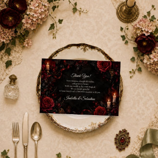 Carte De Remerciements Mariage gothique à la rose éclairée aux chandelles