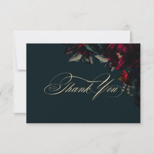 Carte De Remerciements Mariage gothique floral turquoise rouge foncé luna