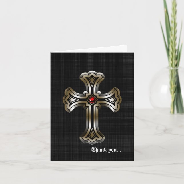 Carte De Remerciements Mariage gothique Gold Cross (Devant)