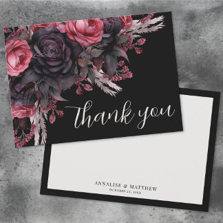 Carte De Remerciements Mariage gothique noir rouge floral