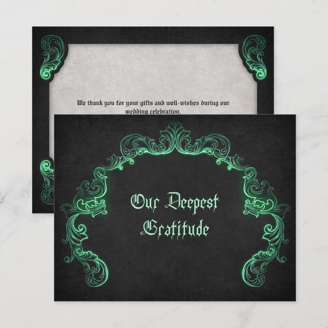 Carte De Remerciements Mariage gothique noir vert (Devant / Derrière)