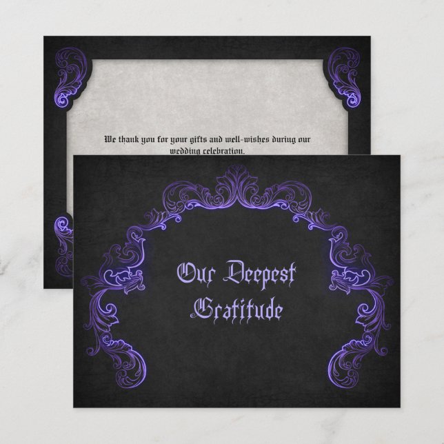 Carte De Remerciements Mariage gothique noir violet (Devant / Derrière)