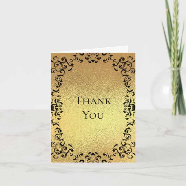 Carte De Remerciements Mariage gothique or et noir (Devant)