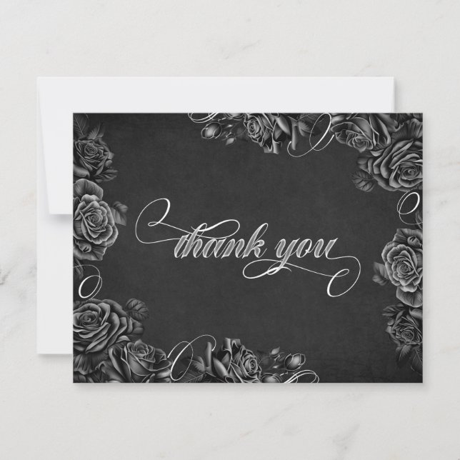 Carte De Remerciements Mariage gothique Rose noir (Devant)