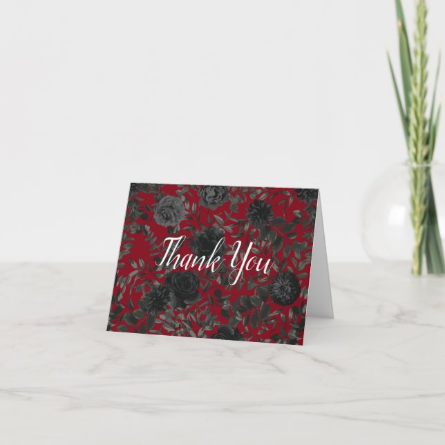 Carte de remerciements Mariage gothique Rose rouge (Devant)