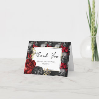 Carte De Remerciements Mariage gothique rouge noir floral