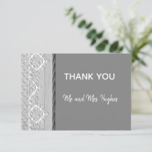 Carte De Remerciements Mariage gris romantique en dentelle blanche