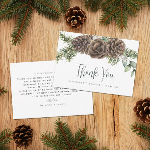 Carte De Remerciements Mariage hivernal Rustique Aquarelle Pine Cône