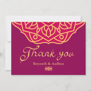 Carte De Remerciements Mariage indien Gold Magenta Mandala