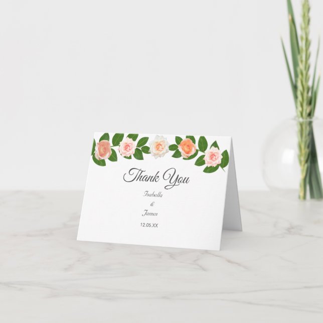 Carte De Remerciements Mariage Laurel & Rose Flowers (Devant)