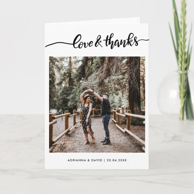 Carte De Remerciements Mariage Love And Thanks Script Photo (Devant)