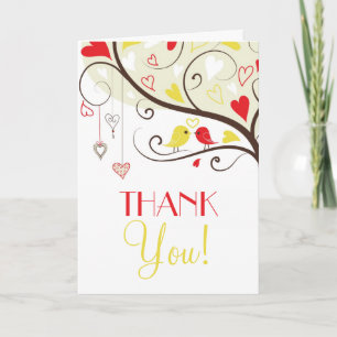 Carte de remerciements Mariage Lovebirds rouge et 