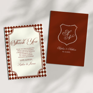 Carte De Remerciements Mariage Luxueux de Vieux Argent Bourgogne Ivoire V